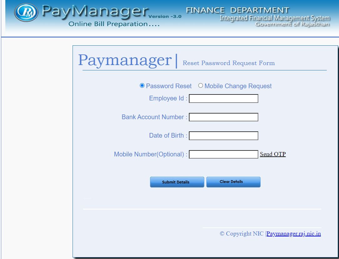 Reset Paymanager Password